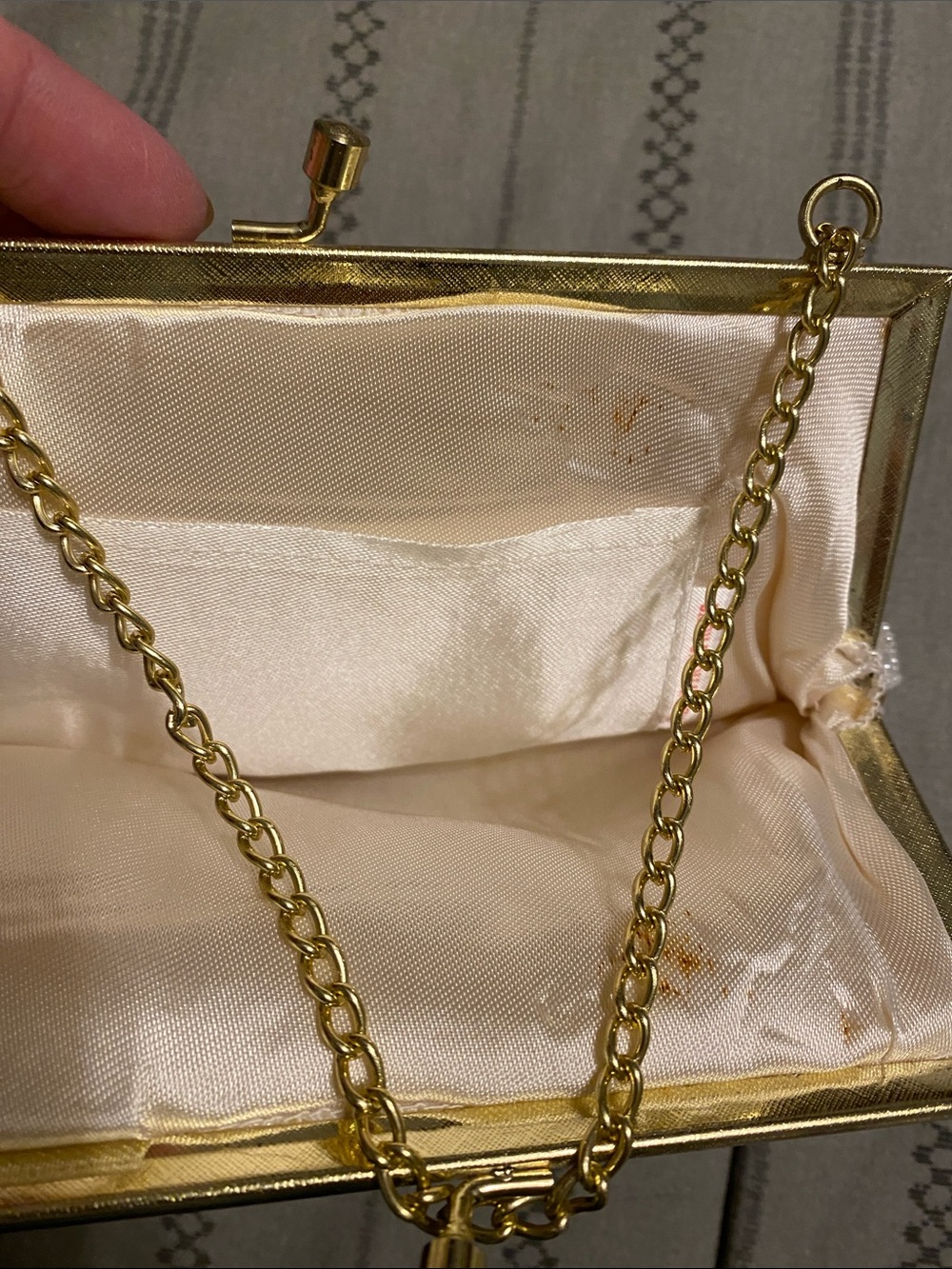 Ivory Beaded Evening Clutch with Gold Chain - Picture 2 of 5